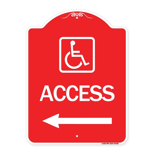 Access W/ Updated Isaand Left Arrow, Red & White Aluminum Architectural Sign, 18" H, RW-1824-24358